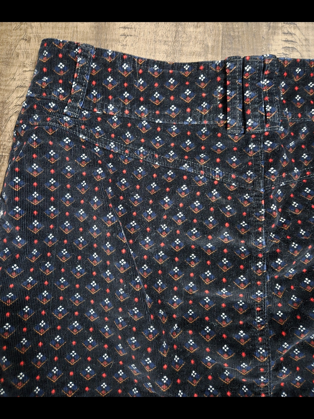 We The Free Black Corduroy Mini Skirt with Red & Blue Pattern Size 31 - Picture 8 of 8